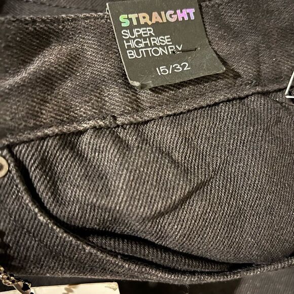 Simple Society Black Denim High Waisted Straight Jeans Rhinestone Bling - Picture 6 of 8